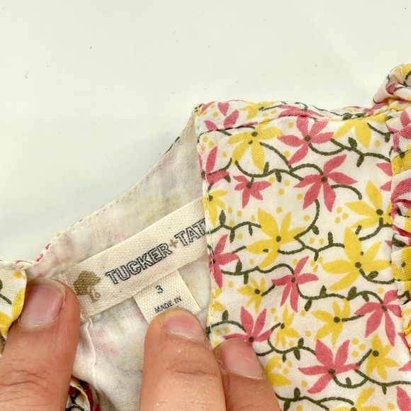 Tucker + Tate Girls Floral Cotton Ruffle Sleeveless Dress Pink Yellow Size 3 - Picture 4 of 5